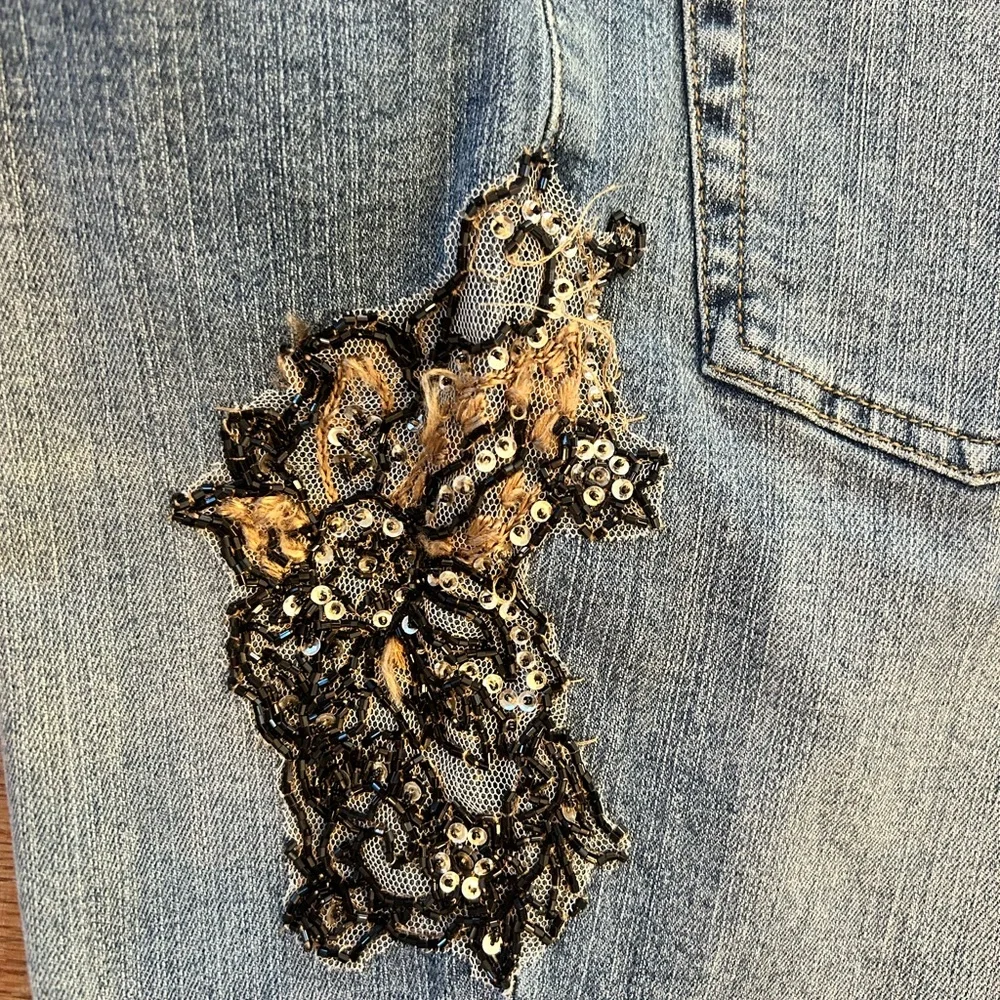 INC International Concepts Blue Wide-Leg Jeans with Black Embellishment - Picture 5 of 8